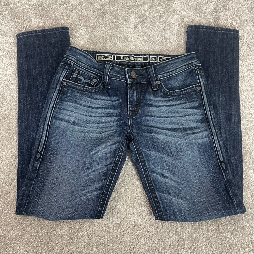 Rock Revival Jeans Womens 28 Tara Skinny Y2K Dark Wash Low Rise Stretch Denim
